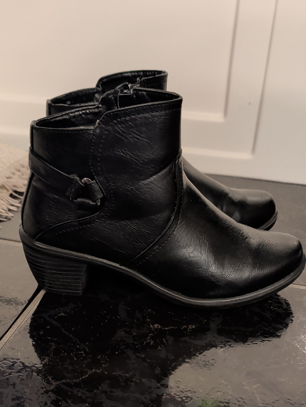 🍉easy street Black Women's Ankle Booties with Low Stacked Heel